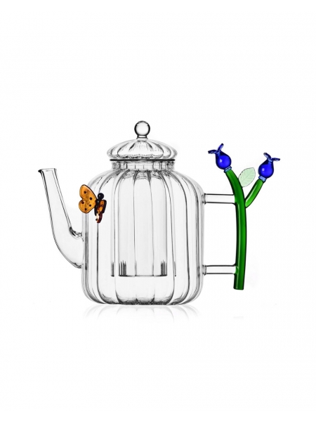 BLUE FLOWER AND BUTTERFLY TEAPOT, BOTANICA, FROM ICHENDORF MILANO