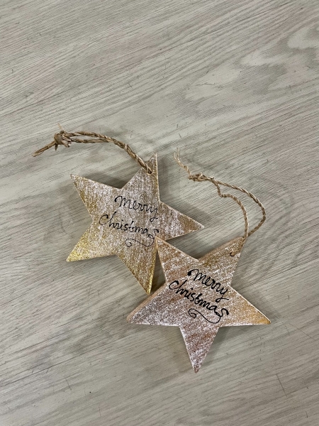 MERRY CHRISTMAS STAR HANGING DECORATION - GOLD