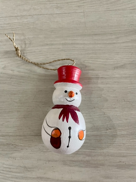 CHRISTMAS SNOWMAN HANGING DECORATION - WHITE AND RED