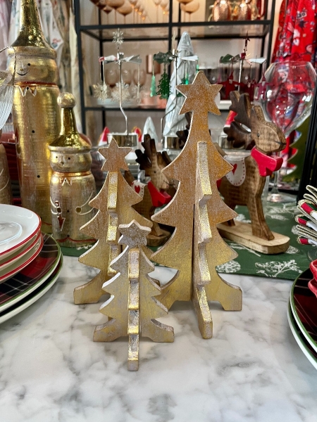 WOODEN MINI TREES SET OF 3 - BRUSHED GOLD