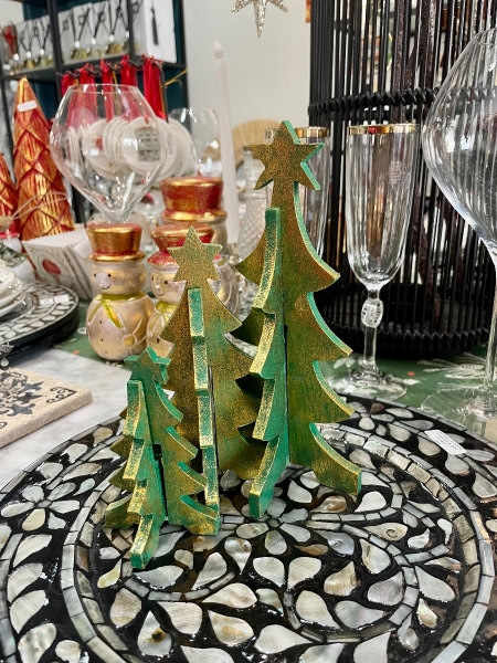 WOODEN MINI TREES SET OF 3 - GREEN GOLD
