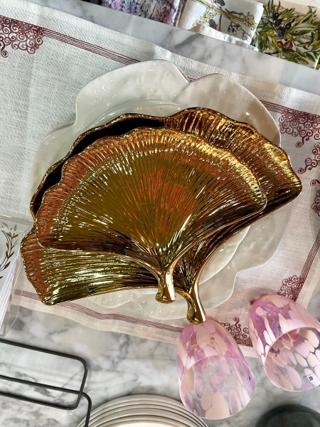 GINKGO LEAF PLATE - GOLD PLATED L