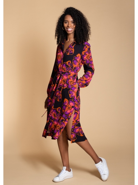 Acacia Shirt Dress in Acid bright floral print