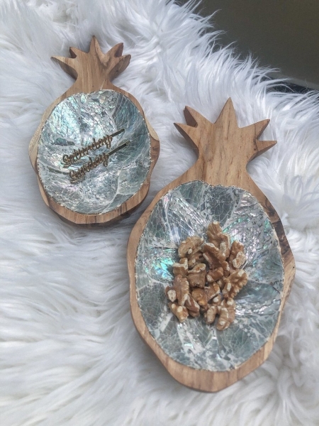 TEAK AND ABALONE PINEAPPLE DISPLAY (SILVER)