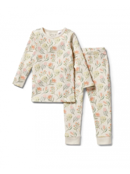 PRETTY FLORAL ORGANIC COTTON RIB LONG SLEEVE PYJAMAS FROM WILSON AND FRENCHY